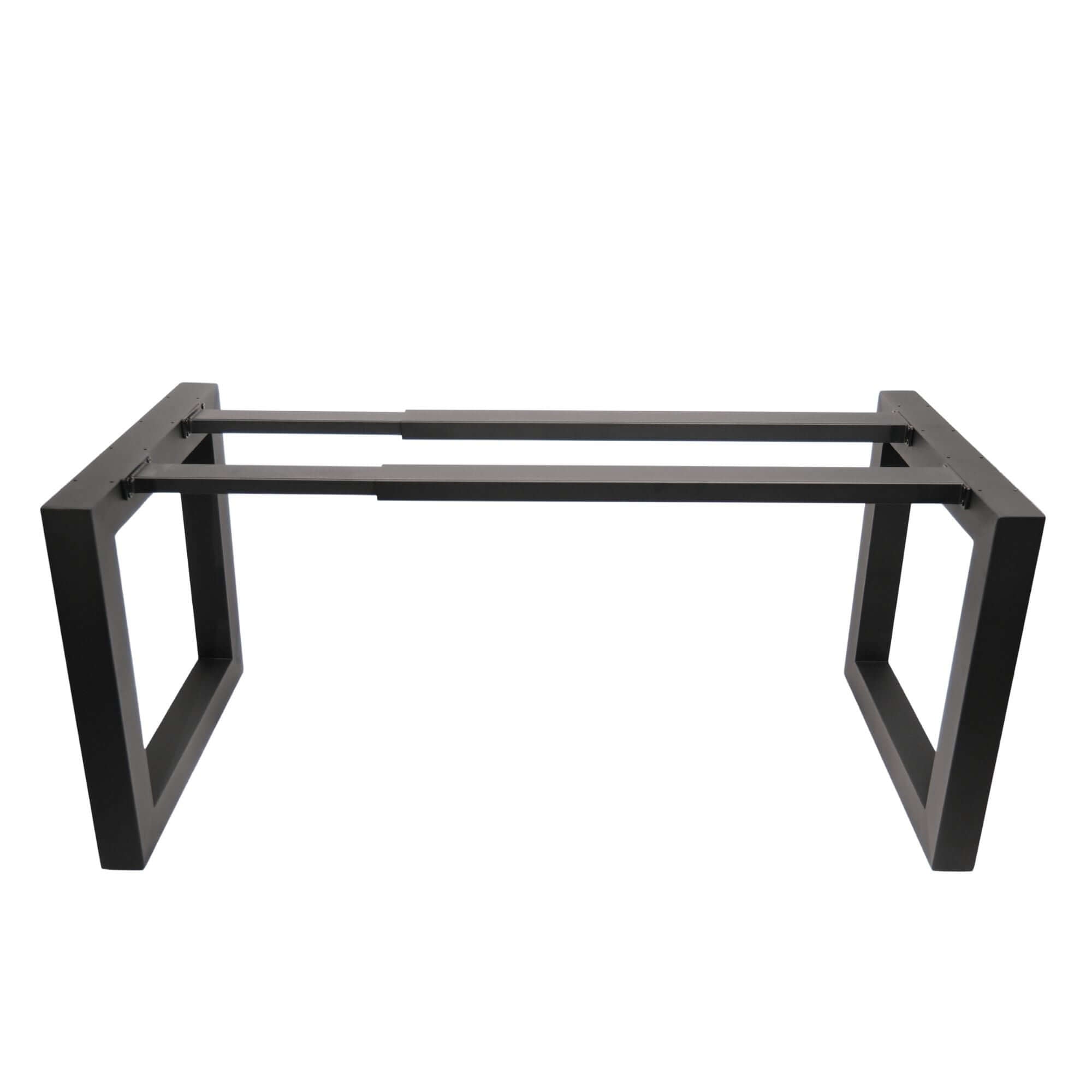 SS005 extendable square dining table frame, demonstrating the sliding extension mechanism.
