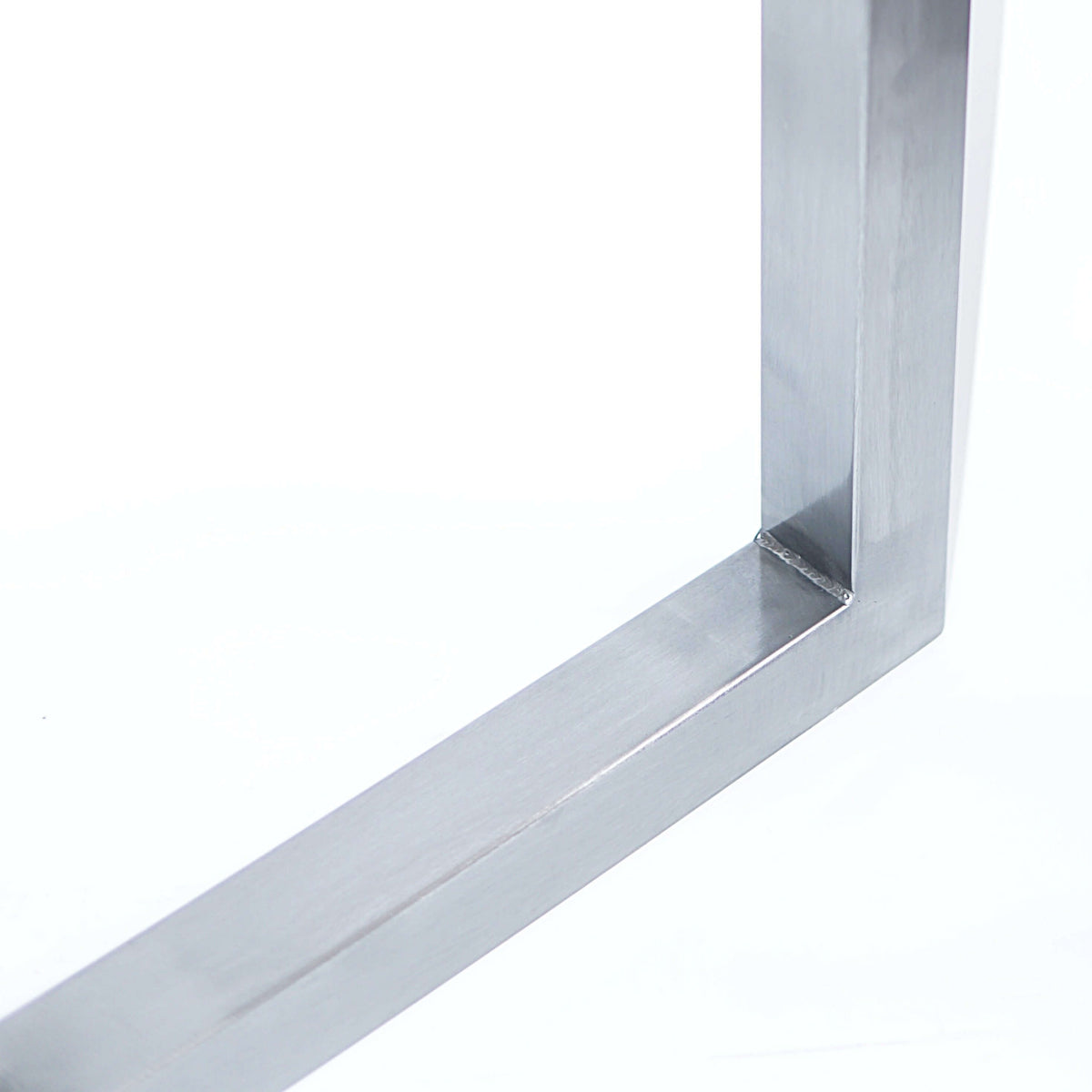 Silver table leg with U-frame base corner detail