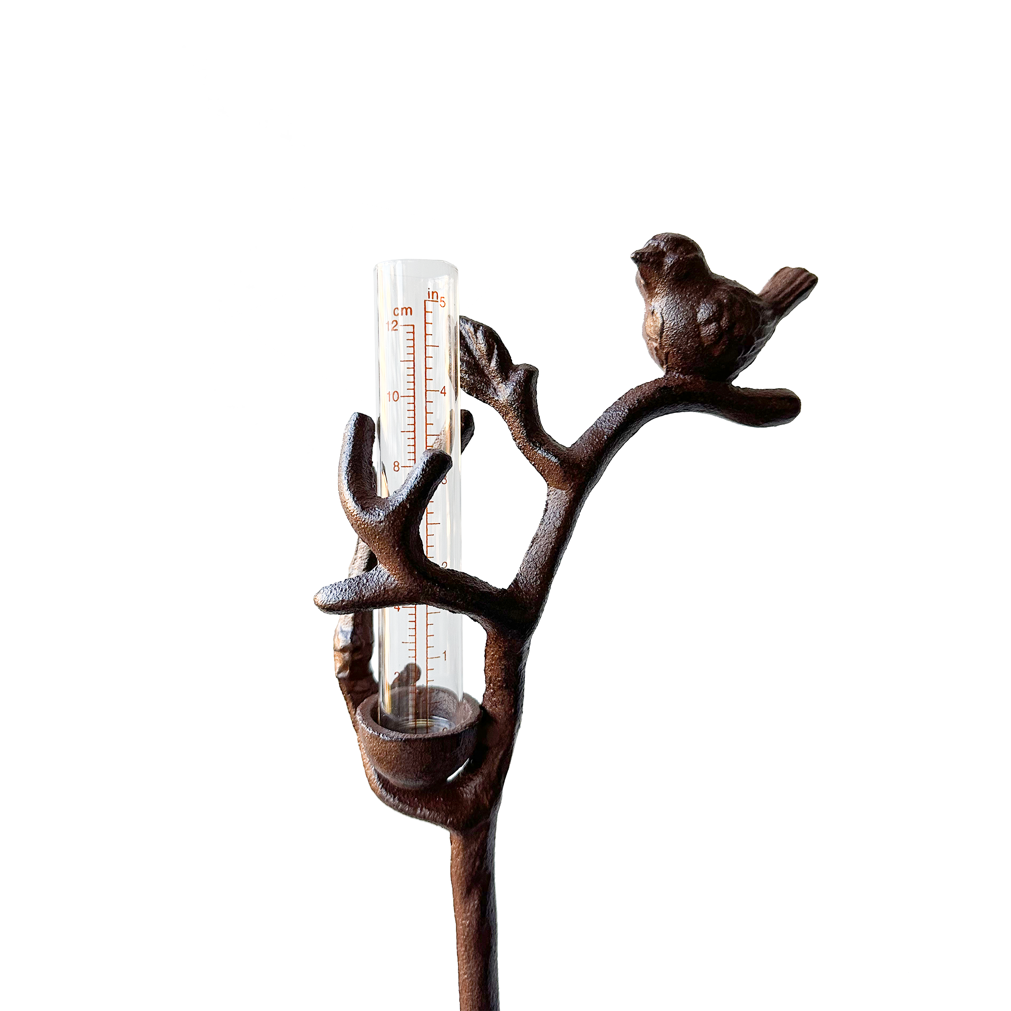 Cast Iron Rain Gauge Stake - Bird with small rain gauge