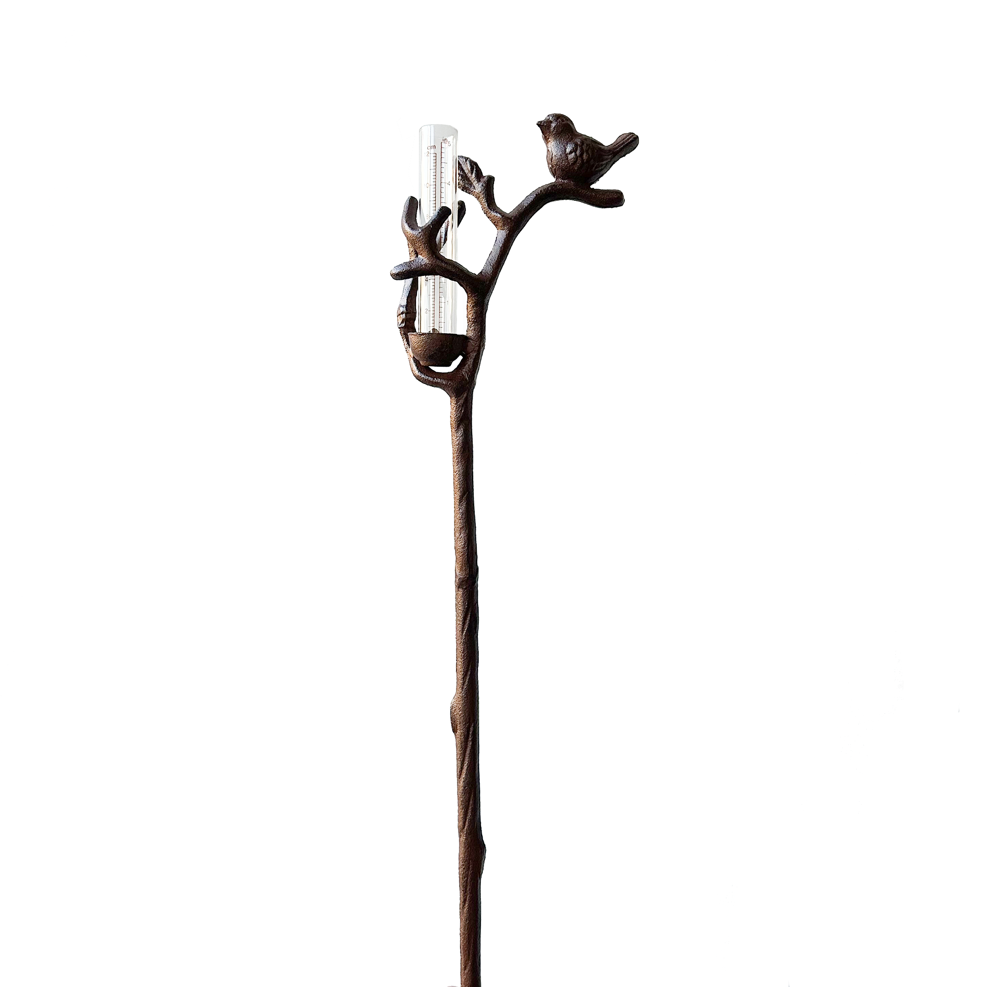 Cast Iron Rain Gauge Stake - Bird with small rain gauge