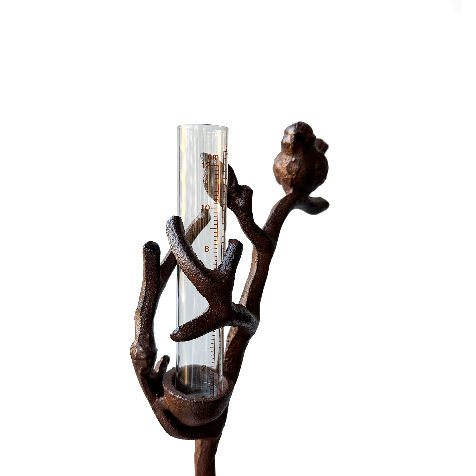 Cast Iron Rain Gauge Stake - Bird with small rain gauge