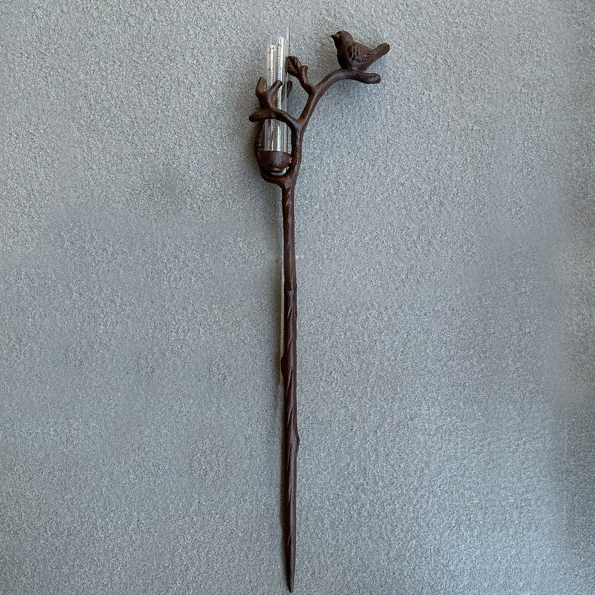 Cast Iron Rain Gauge Stake - Bird with small rain gauge