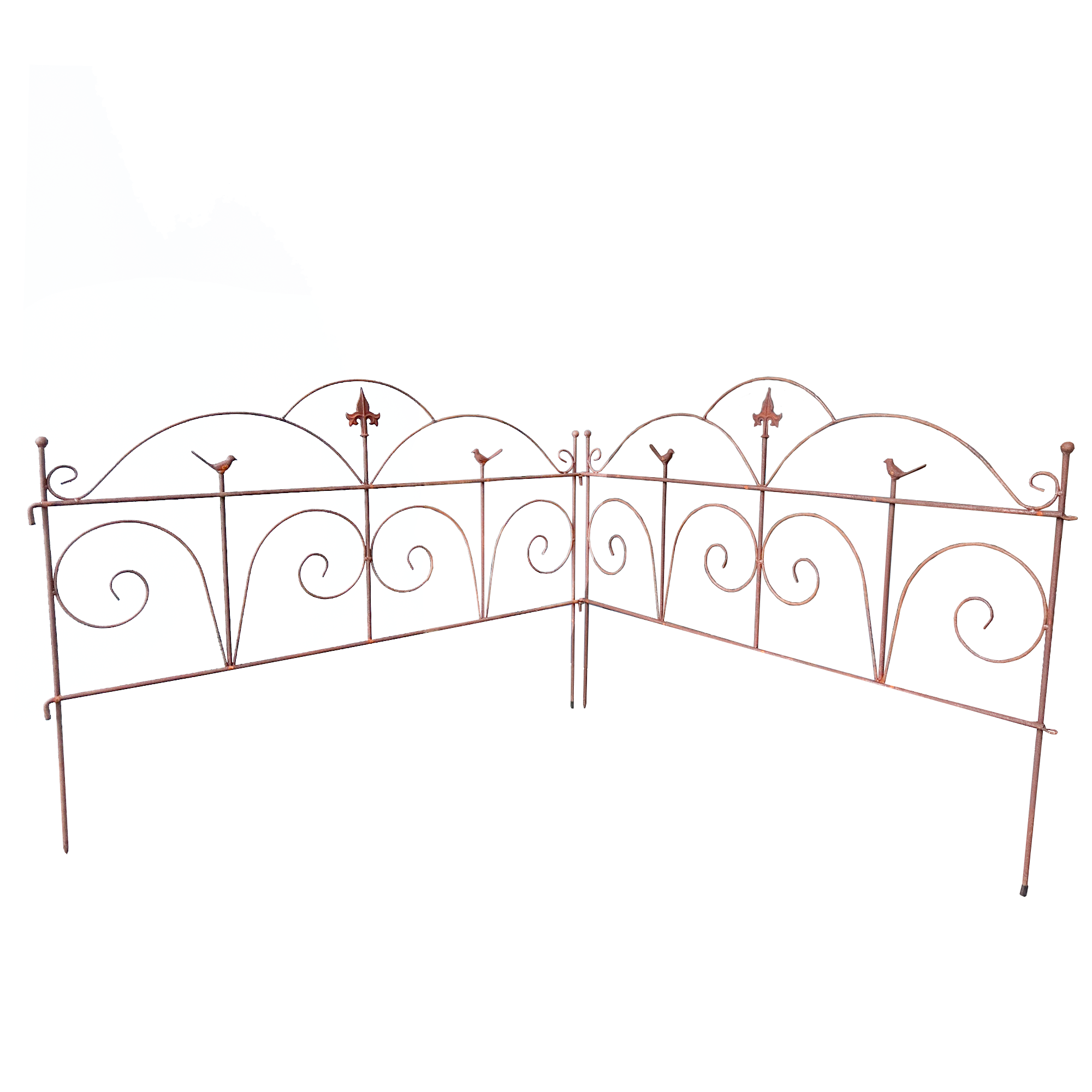 W3066 - Natural Rusted Bird Garden Fence - Set of 2