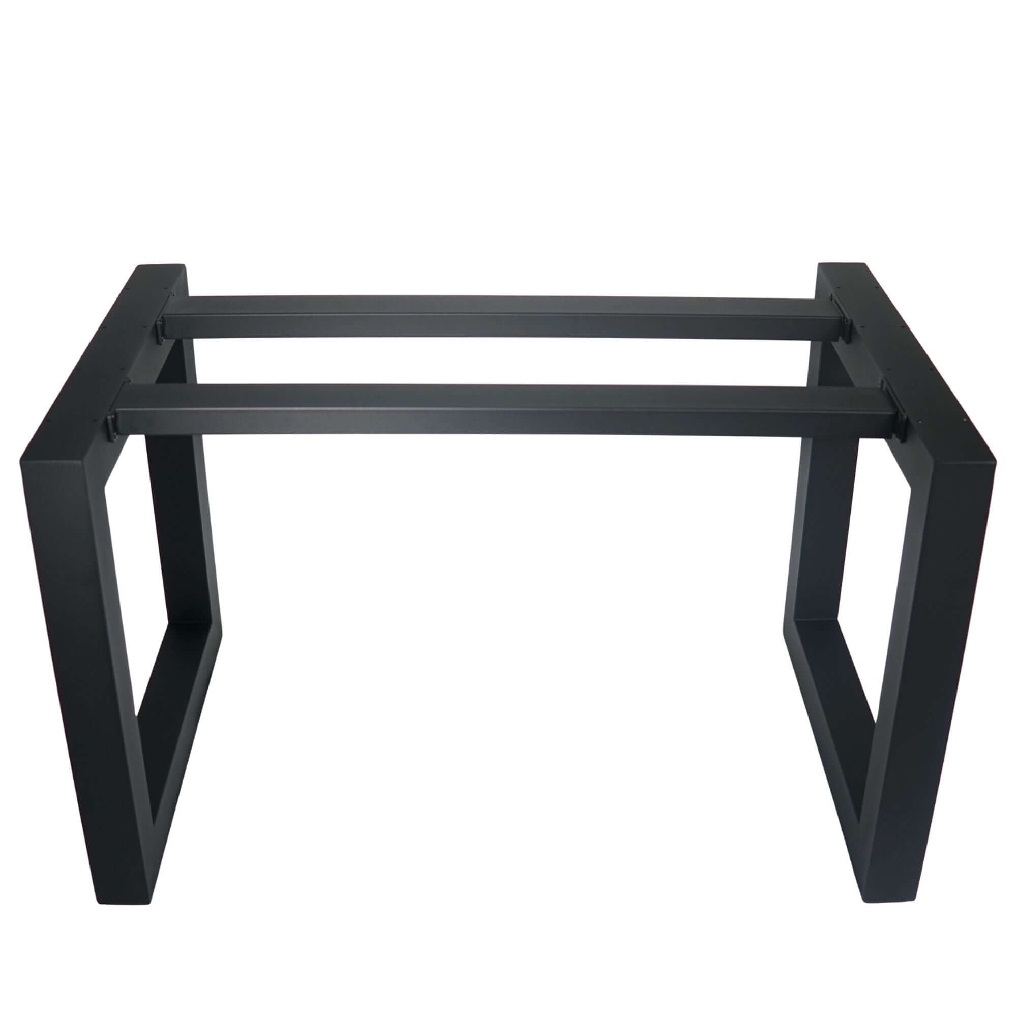Front view of SS005 extendable square dining table frame highlighting its matt black powder-coated finish.