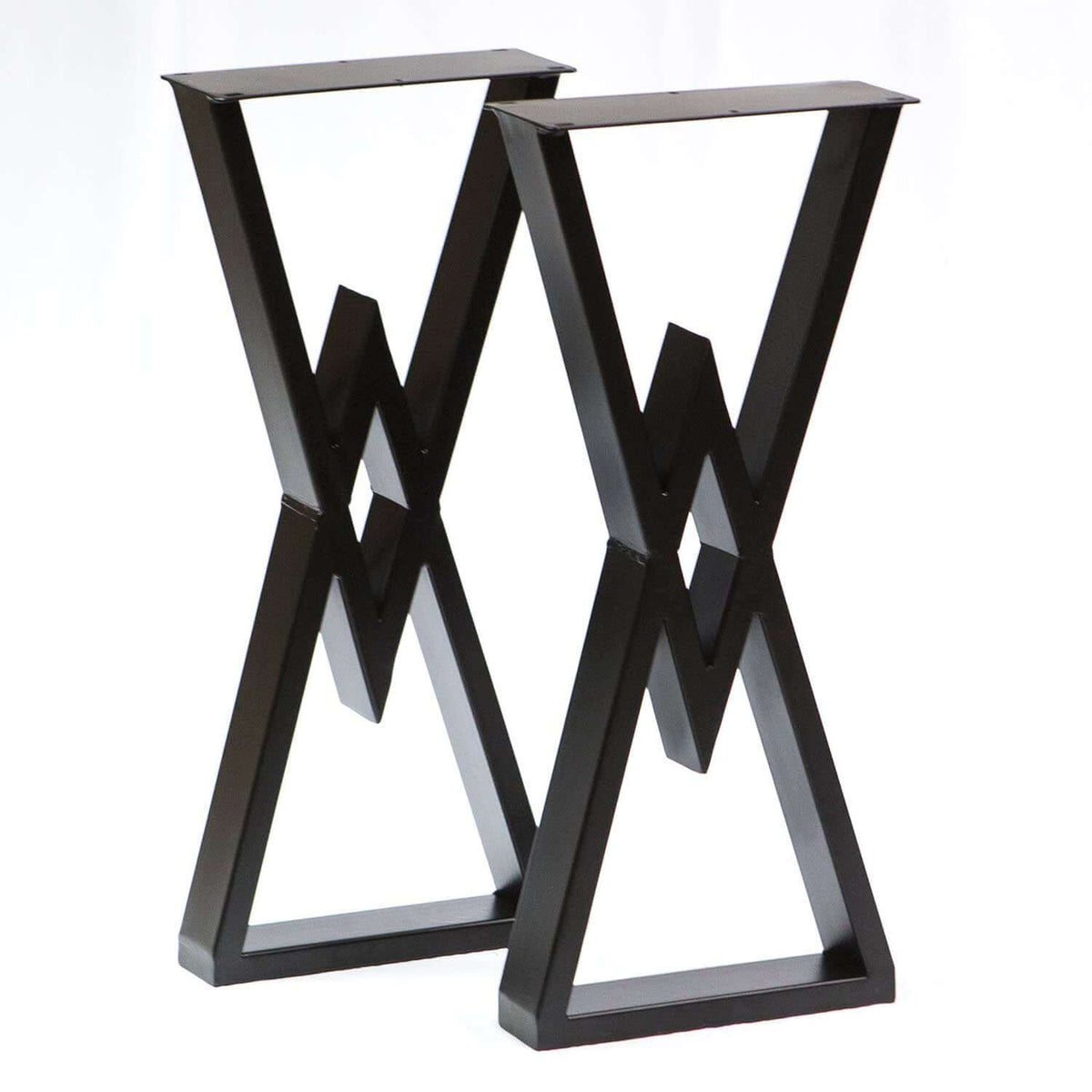 Pair of black diamond console table legs with interlocking W-shaped cutouts