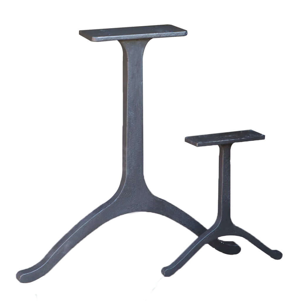 Wishbone-style table legs, dark blue cast metal with flat rectangular top plates