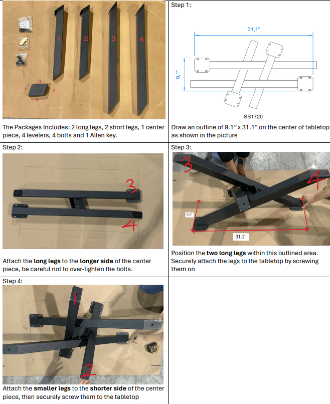 SS1720 Coffee Table Legs, Straw Bundle Shaped, 1 Set