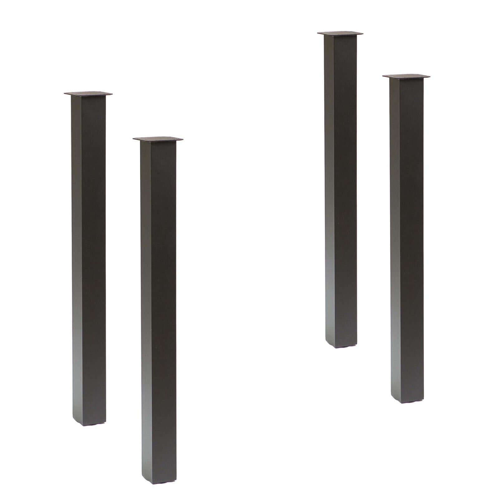 Set of 4 black powder-coated column table legs with flat top plates and square bases
