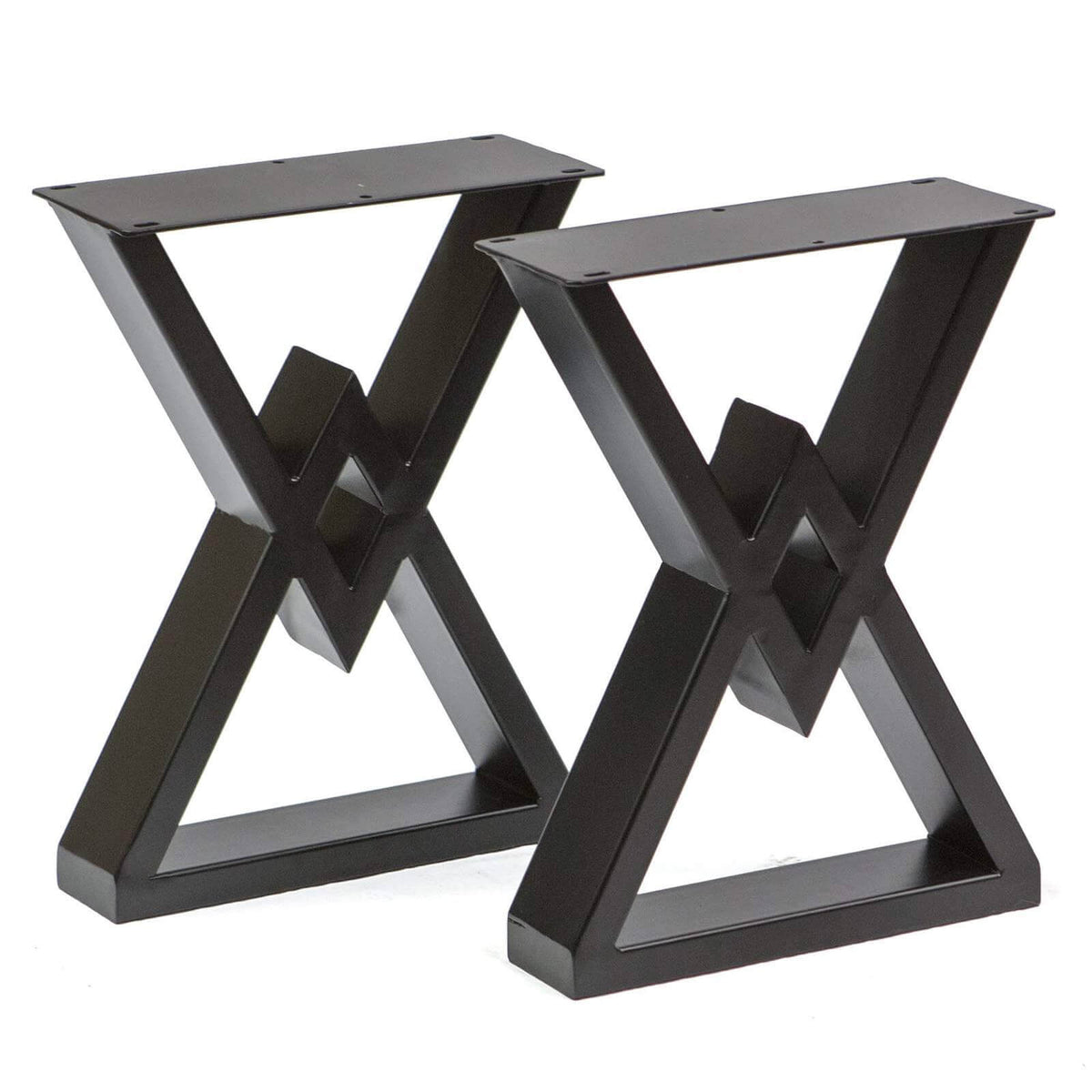 Pair of dark gray bench legs with X-cross braces and rectangular base frames