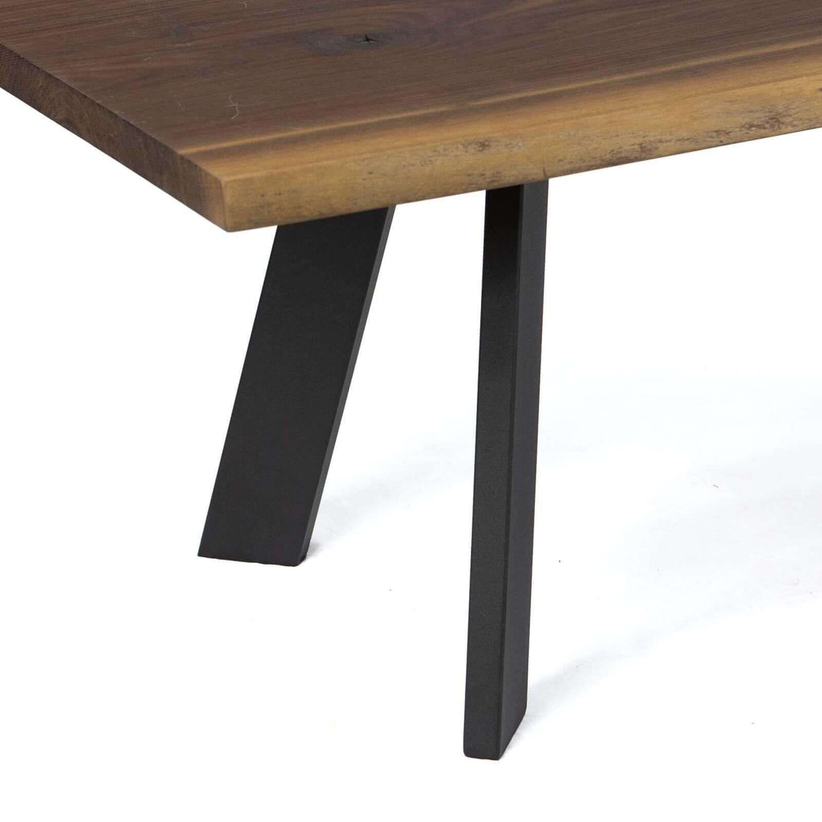 Angled black coffee table leg with flat square top plate