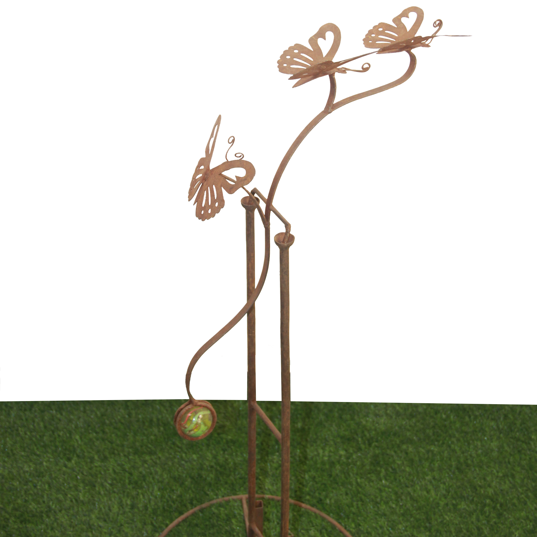 *W3560 Rocking stake of butterflies and a glass ball