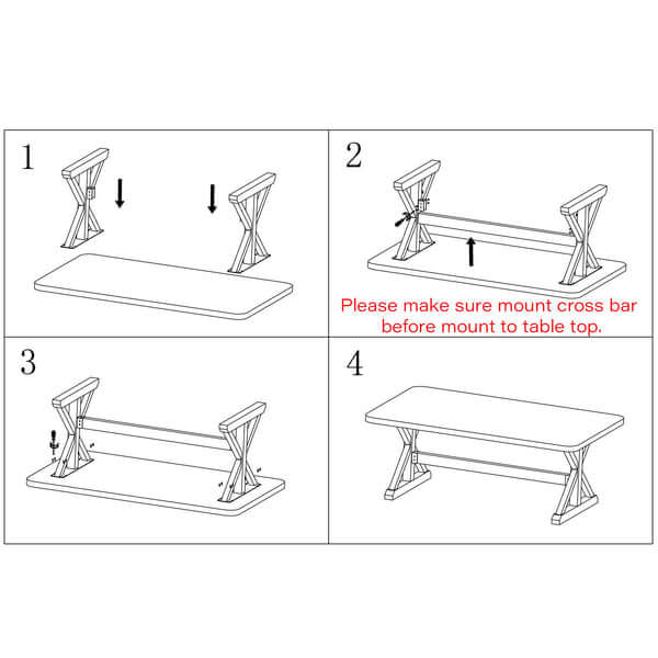 Sketch of the SS515 Extra Wide Trestle Dining Table Legs, showing the installation instruction.