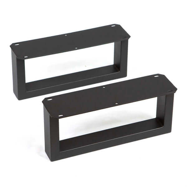 Front view of a pair of W5033L6 U-shaped metal furniture legs, 15.2cm in height, finished in sleek black.
