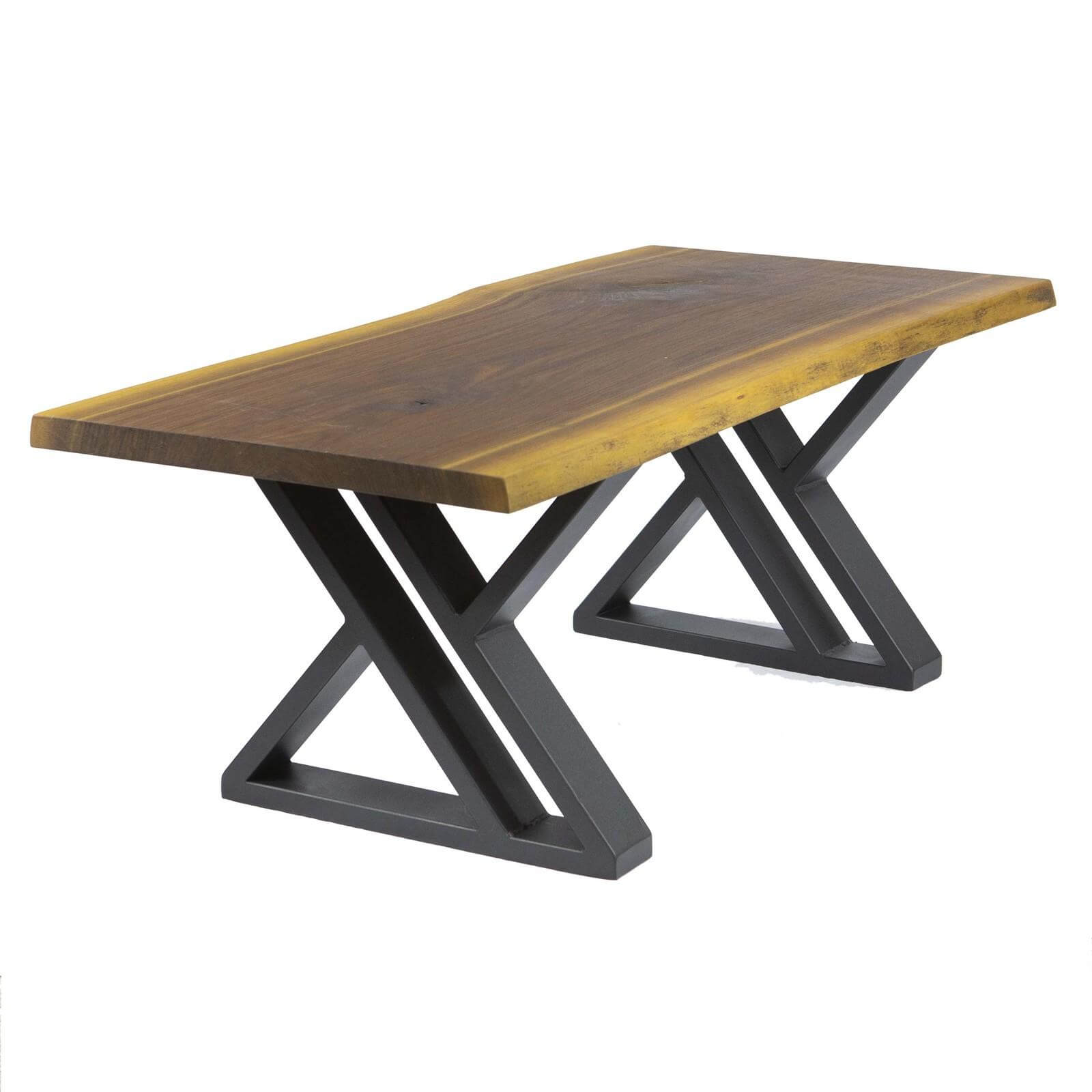 Double-Z coffee table legs with black powder-coated base and wooden tabletop top