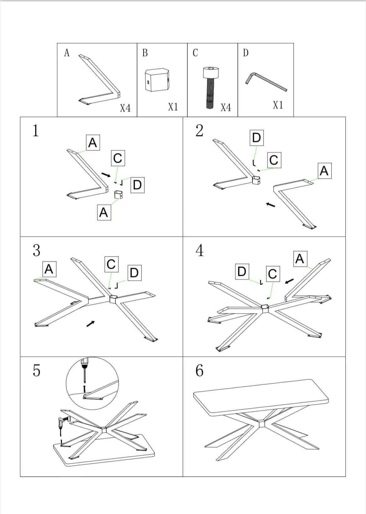 SS1520 Coffee Table Legs, 1 Set, Butterfly-Shaped