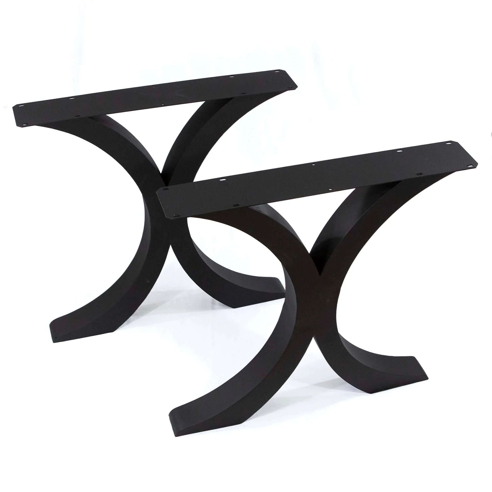 Top view of ST3013 flowy new X-shaped table legs, emphasising curved design and elegance.