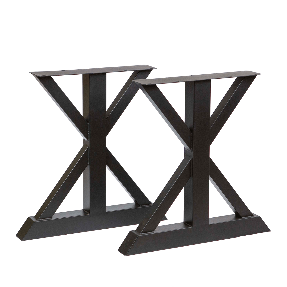 Dining table base legs with crossed beams and wide feet, black finish