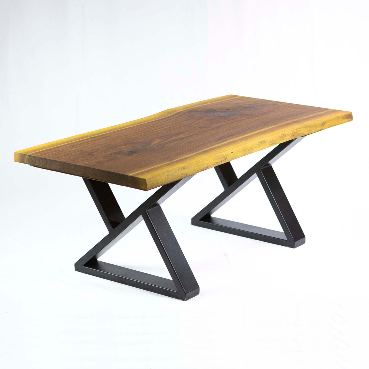 Z-shaped coffee table legs, black metal with angled Z-shaped supports