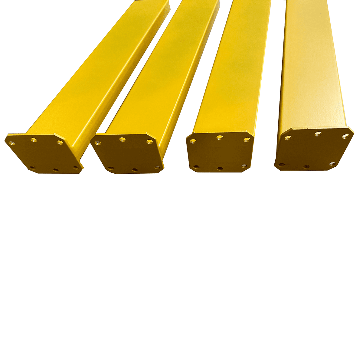 Angled coffee table legs, yellow powder-coated steel with corner mounting plates