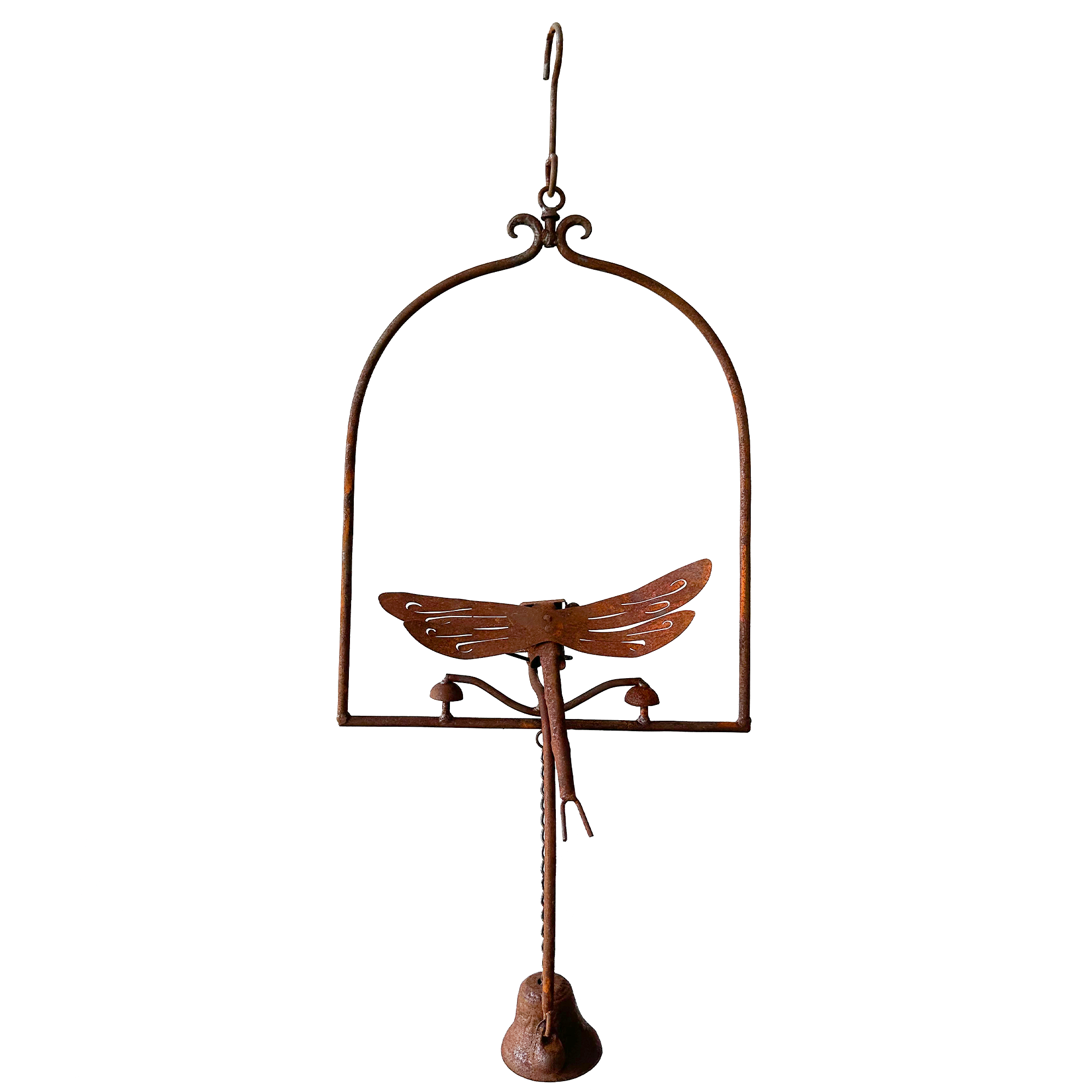 W3559B  - Hanging bell with butterfly - Natural Rusted