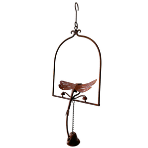 W3559B  - Hanging bell with butterfly - Natural Rusted
