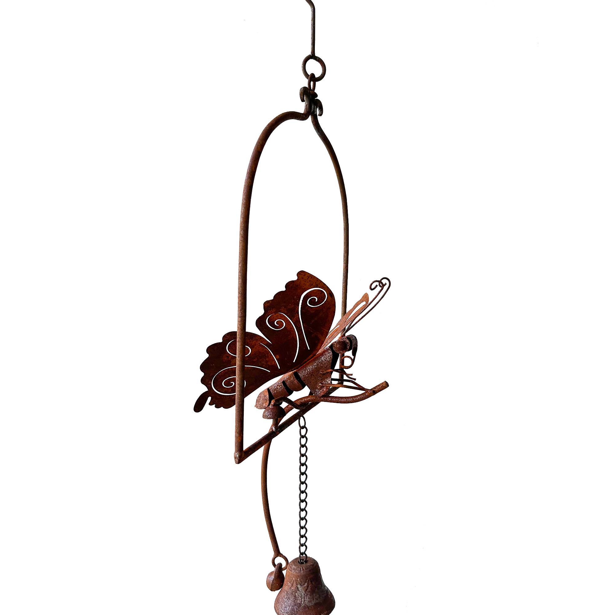 W3559A  - Hanging bell with butterfly - Natural Rusted