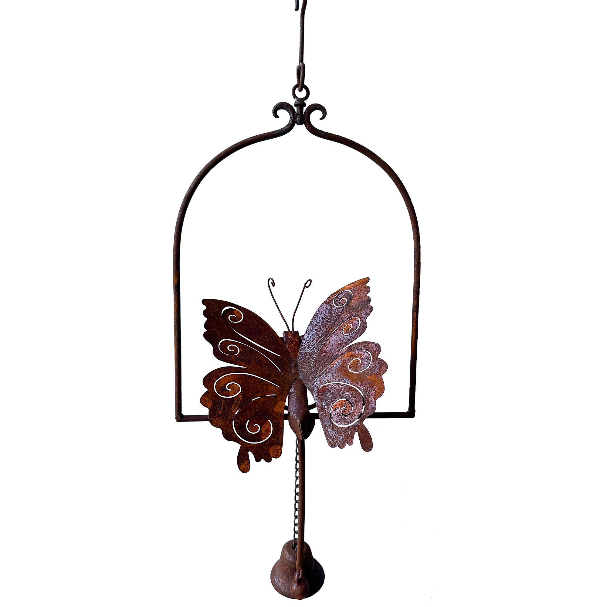 W3559A  - Hanging bell with butterfly - Natural Rusted