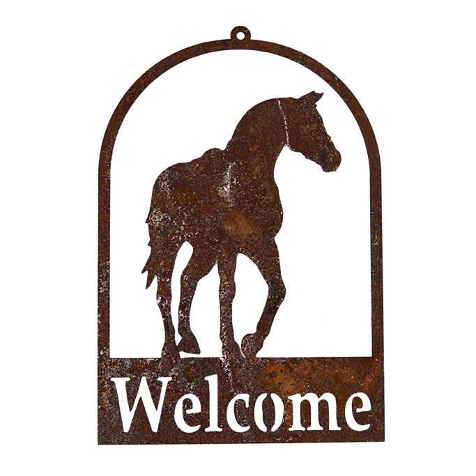 W3944 Welcome Signs - Horse - rusted metal arts in garden