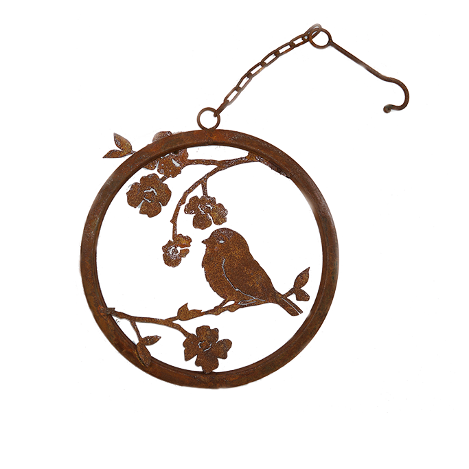 W4275 Chickadee on Dogwood Branch Wreaths with hook - rusted garden art