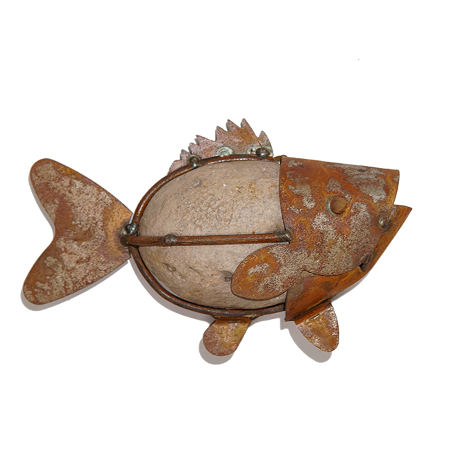 SH0543 Stone fish with chain hook - garden ornaments
