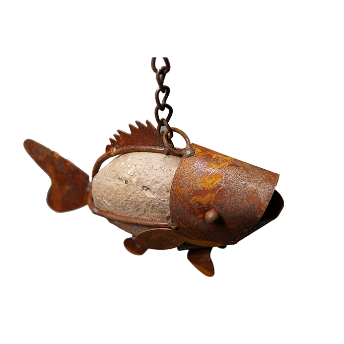 SH0705 Stone fish with chain hook - garden ornaments