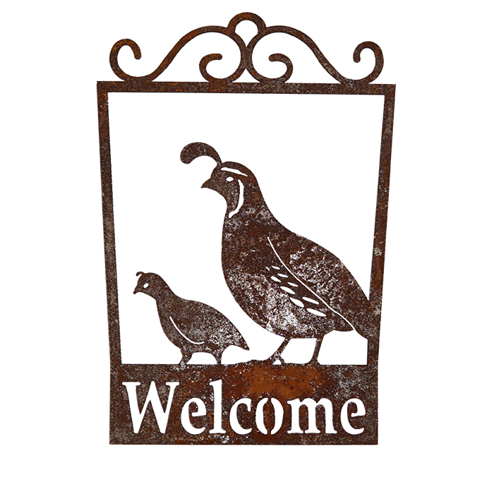 W3986 Welcome Signs - Squail - rusted metal arts in garden