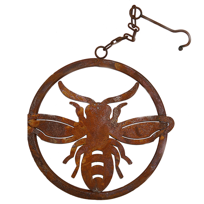 W4270 Bee ring with hook - rusted garden art