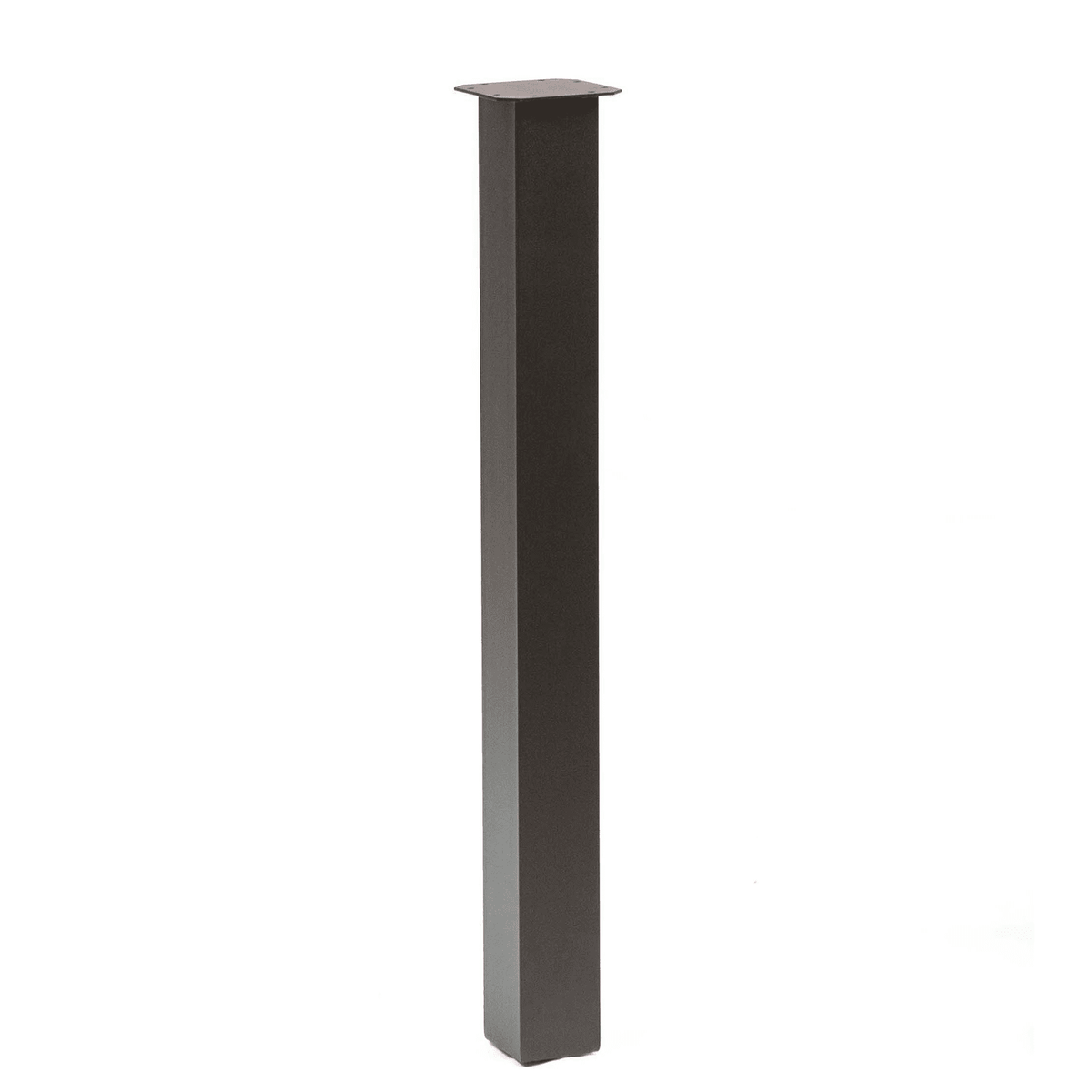 Black powder-coated column table leg with flat top plate and tapered base