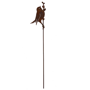 W3574P Bird on willow - rusted garden stakes