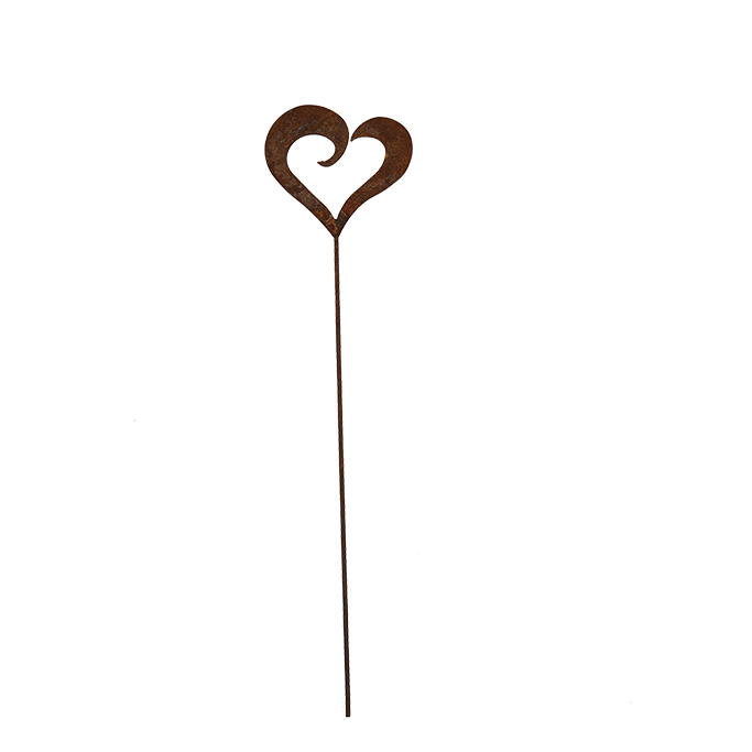 W4163 Heart pick - rusted garden stakes
