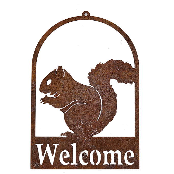 W3943 Welcome Signs - Squirrel - rusted metal arts in garden