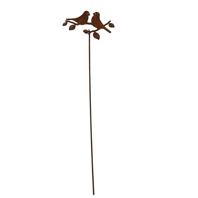 W4135 LOVE Bird on branch - rusted garden stakes