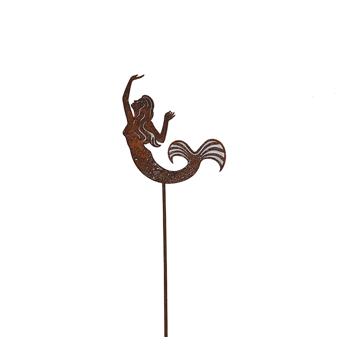 W4361B Mermaid stake - rusted garden stakes