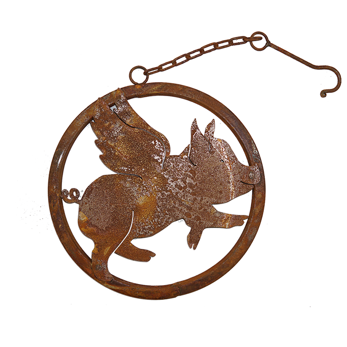 Flying pig wreaths with hook - rusted garden art