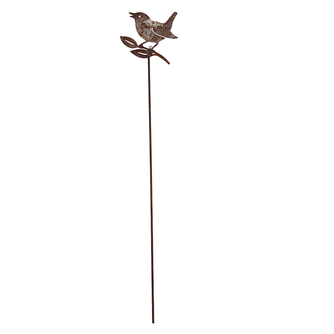 W3935 Bird with Leaves - rusted garden stakes