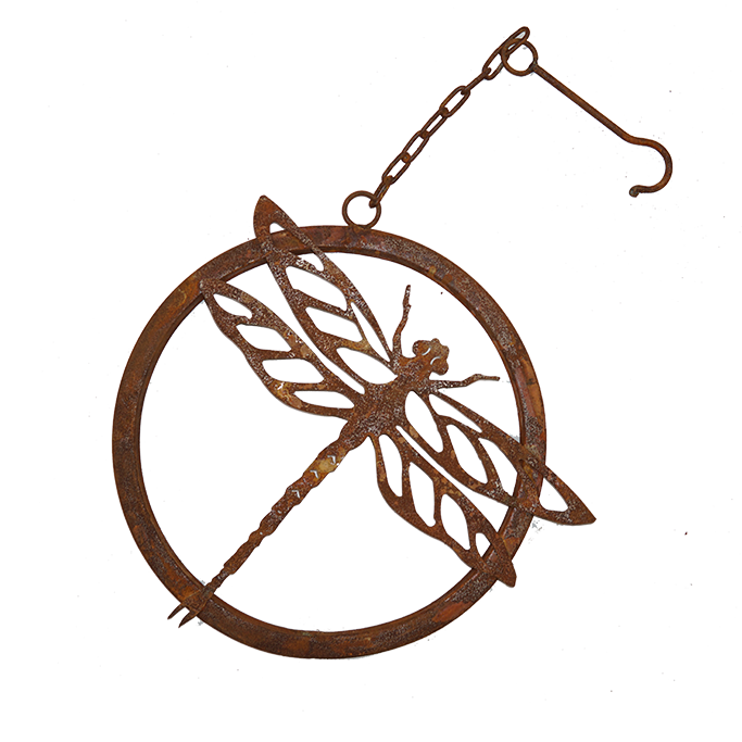 Dragonfly wreath with hook - rusted garden art