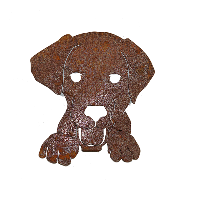 W3937 Dog Face With Screw in Plate - rusted metal Silhouette