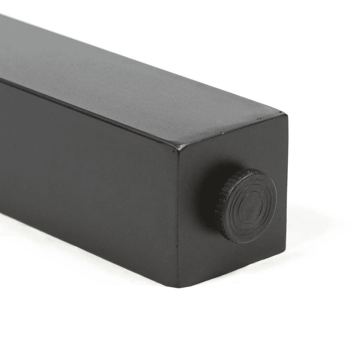 Black powder-coated leg end cap with circular insert detail
