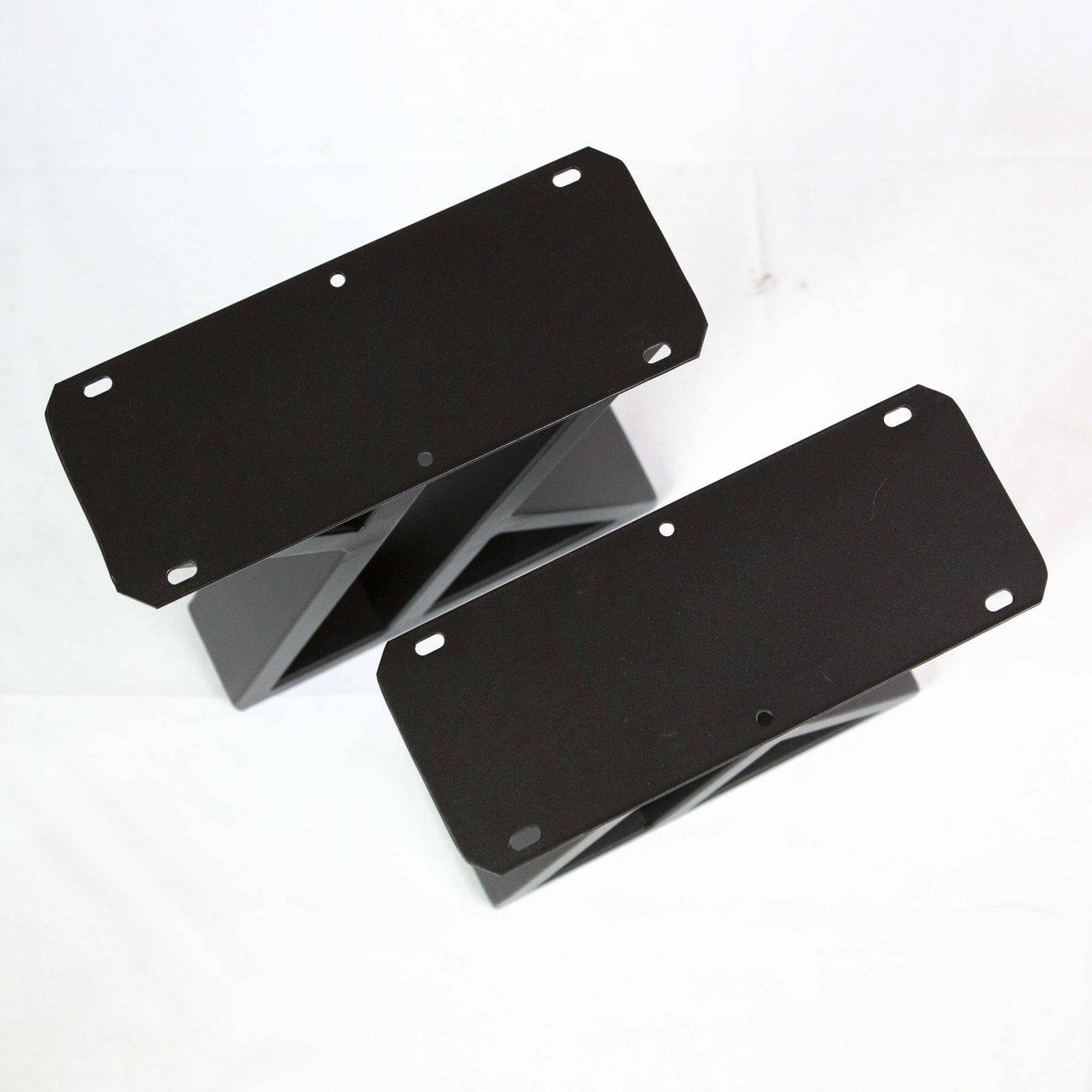 Black powder-coated double-Z bench leg bases with mounting plates and screw holes, 1 pair