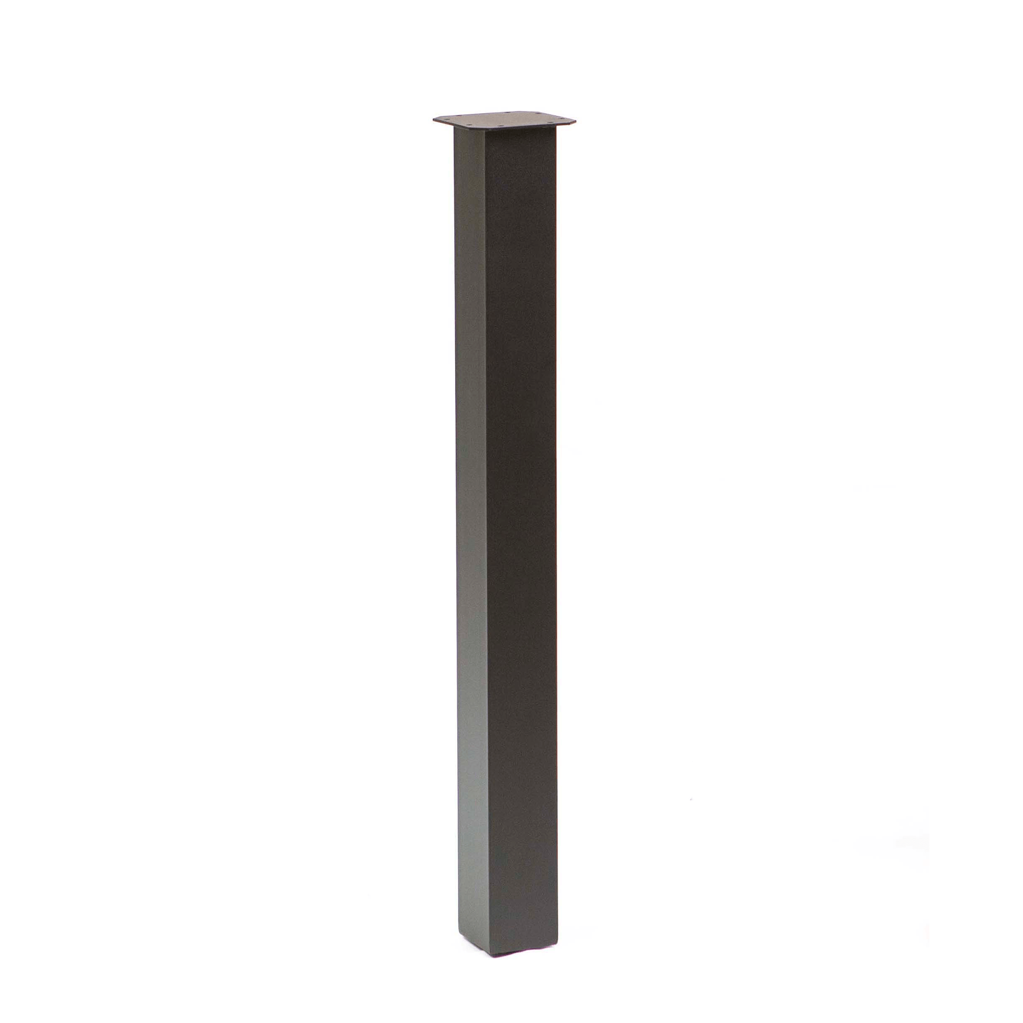 Black powder-coated metal counter-height table leg with flat top, square base