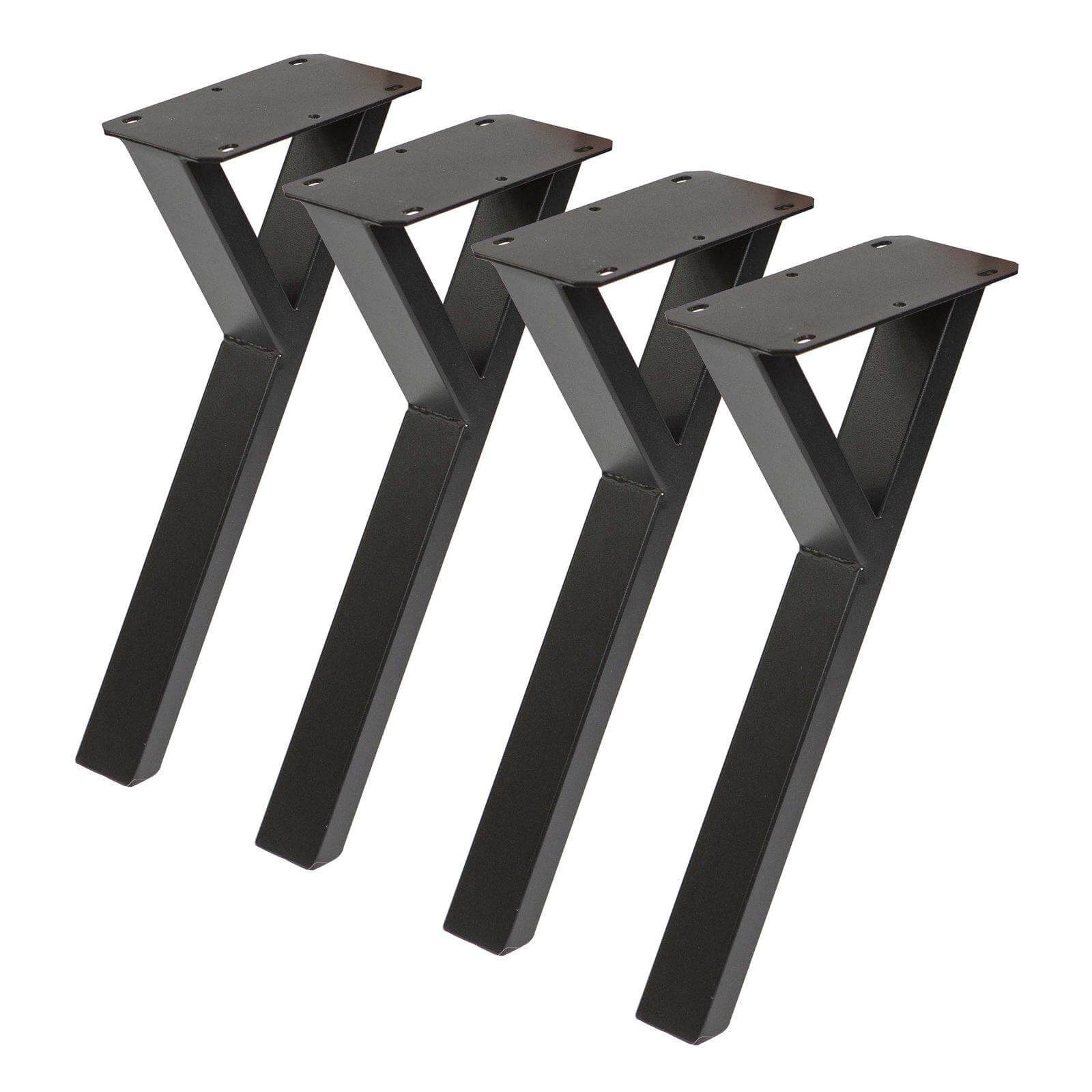 Y-shaped coffee table legs set of 4, black powder-coated steel with mounting plates