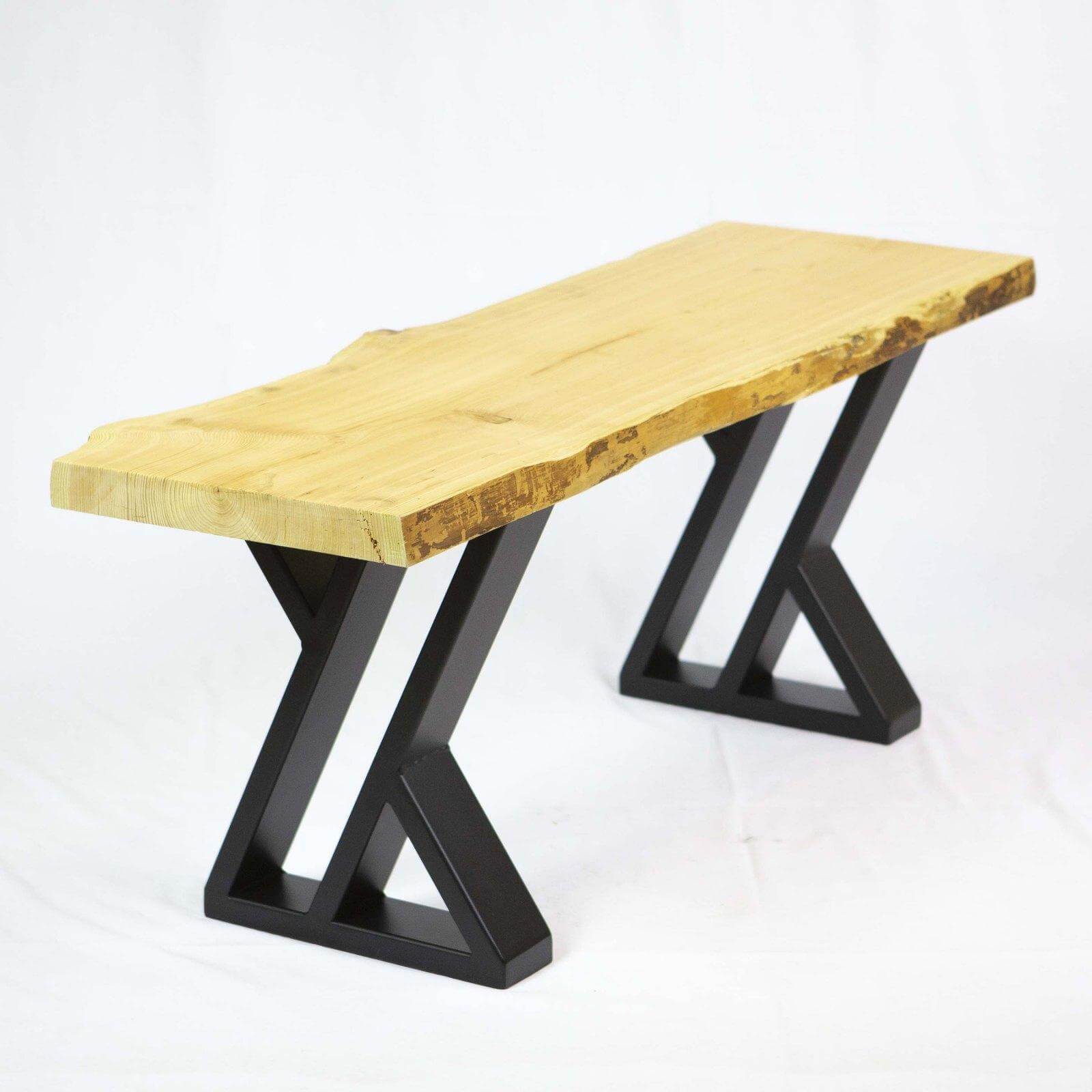 Black powder-coated double-Z bench legs with light wood top, 1 pair