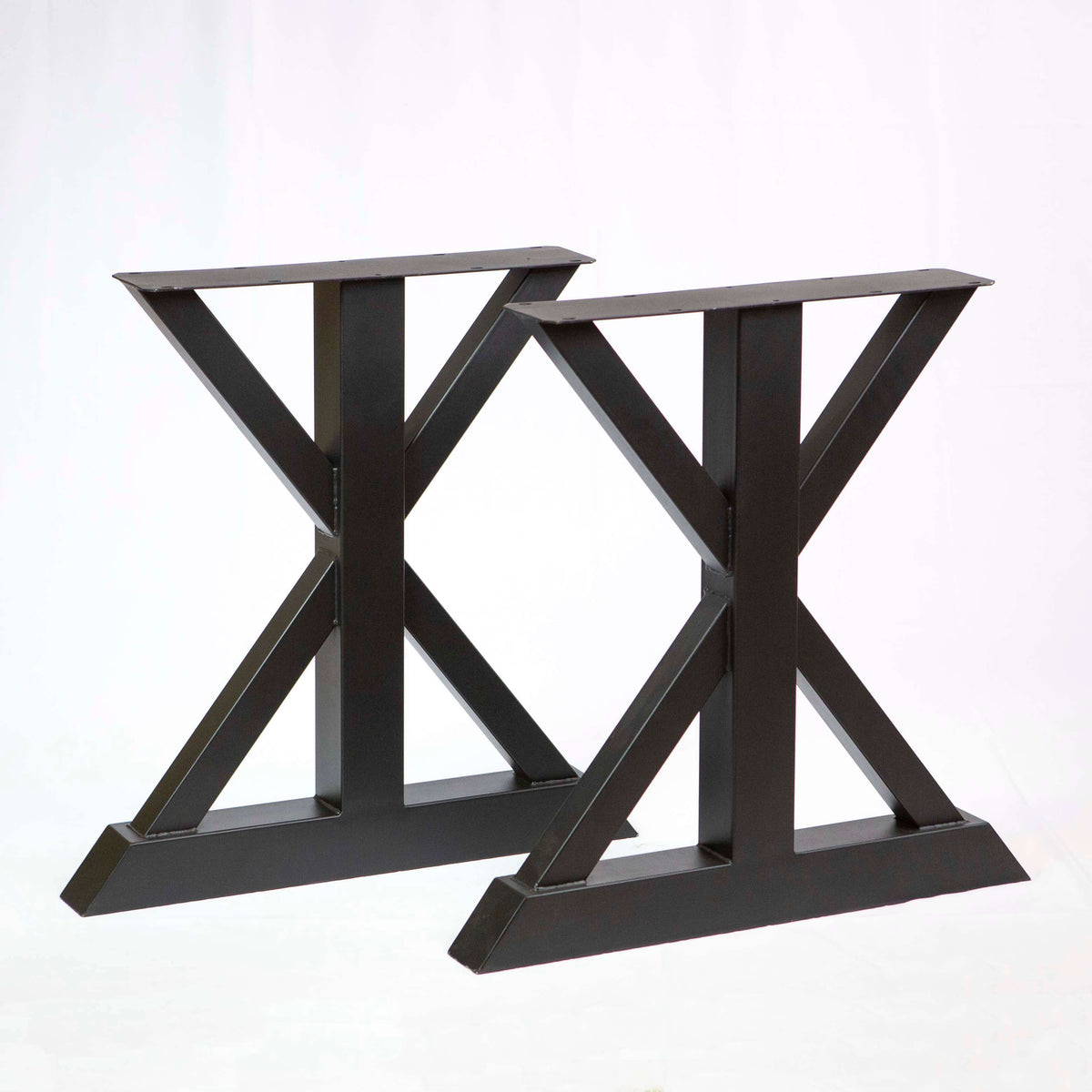 Dining table base legs pair with X-frame steel supports, black finish