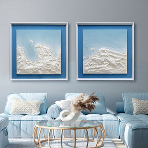 Blue sea and white wave I Handmade paper art 3D art Wall art BGOB1009A - 100*100cm
